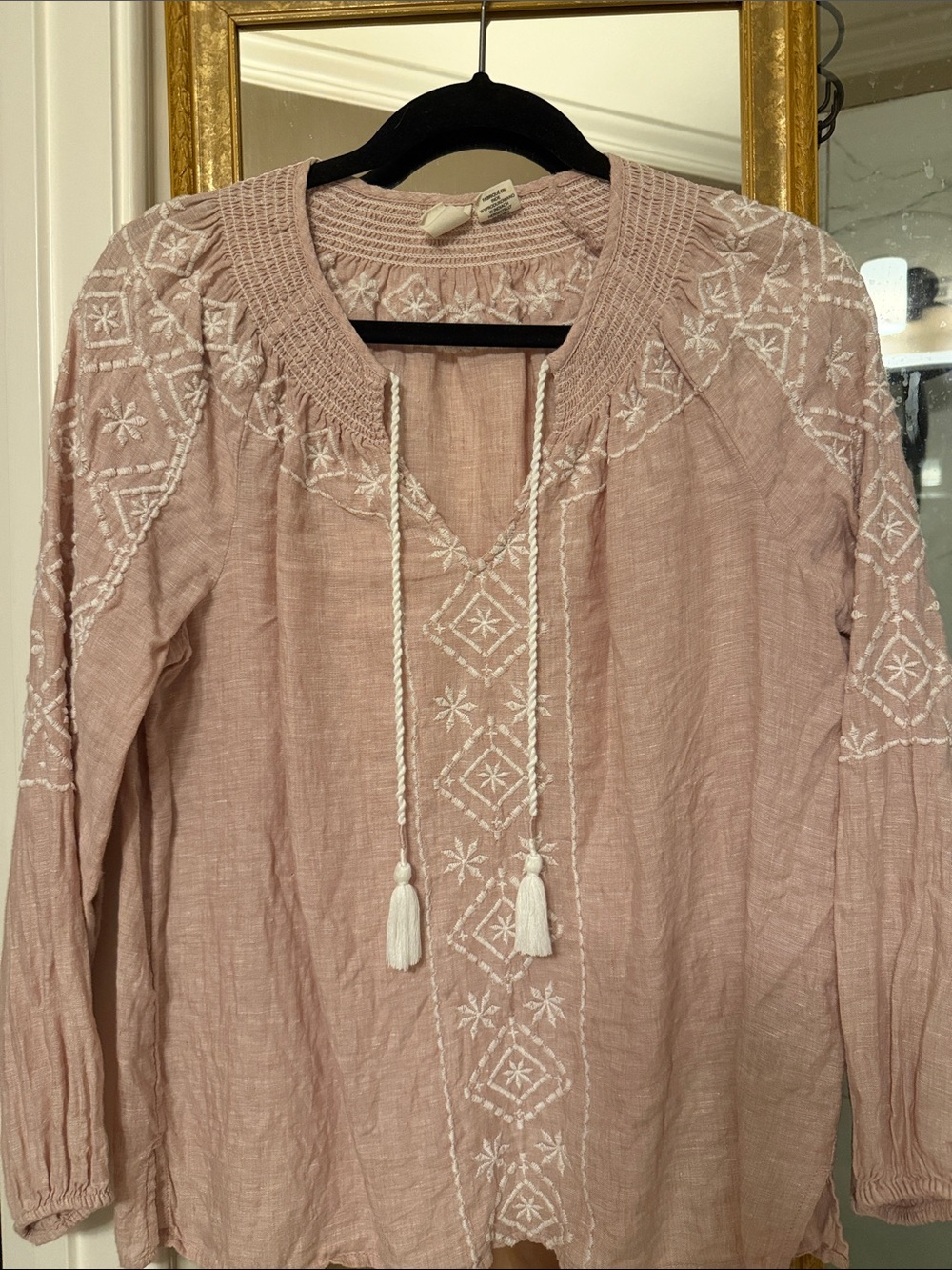 Joie Dusty Rose Embroidered Peasant Tunic